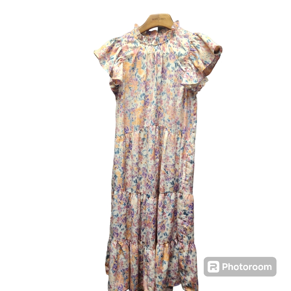 Pinch Floral Abstract Tiered Midi Dress Sz. S